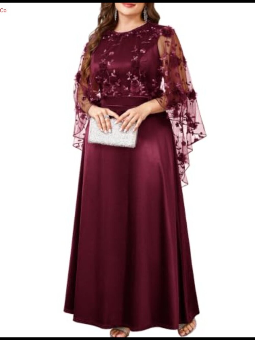 Plus Size 3D Floral Cape Dress Formal Evening Gown Prom Wedding Guest